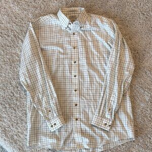 L.L. Bean Men's White and Blue Checkered Button Down Shirt